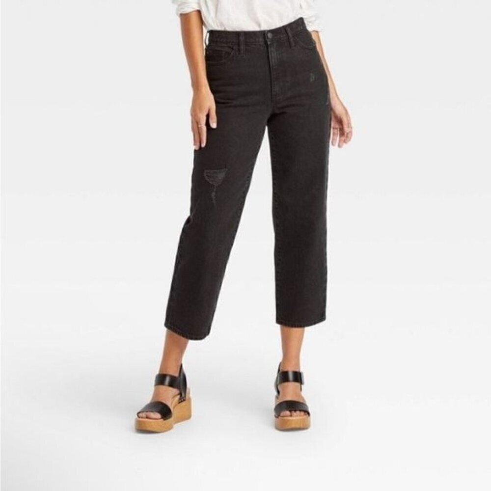 Women's High-Rise Vintage Straight Jeans Universal Thread Black 24 - Picture 1 of 14